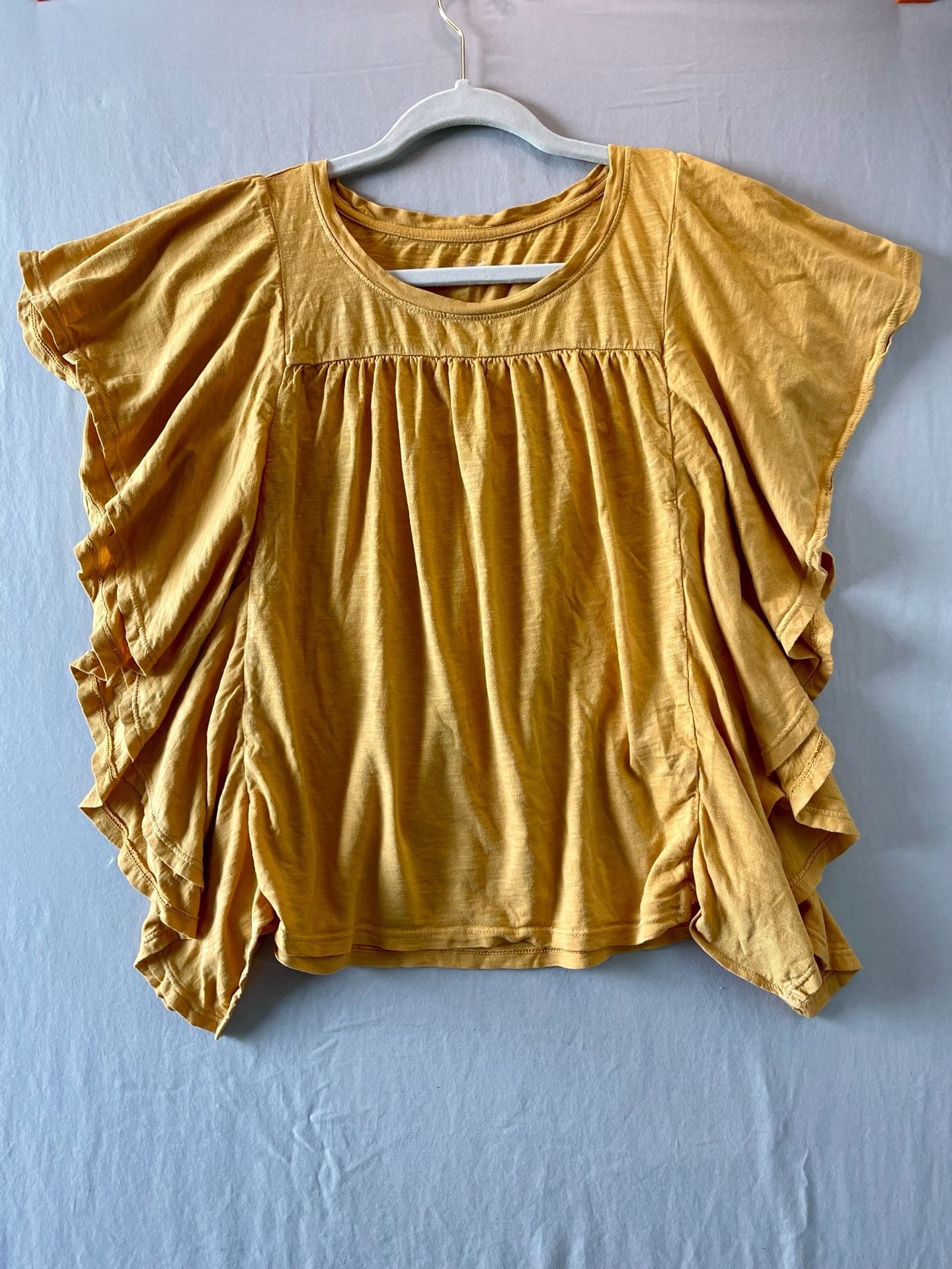Wonderly Women's Mustard Yellow Ruffle Sleeve Blouse Size M 2