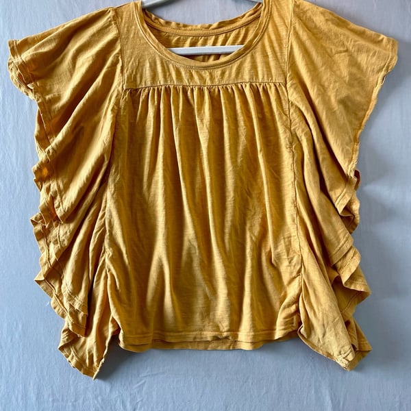 Wonderly Women's Mustard Yellow Ruffle Sleeve Blouse Size M
