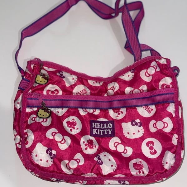 Hello Kitty Pink Nylon Crossbody Bag with Character Zipper Pulls