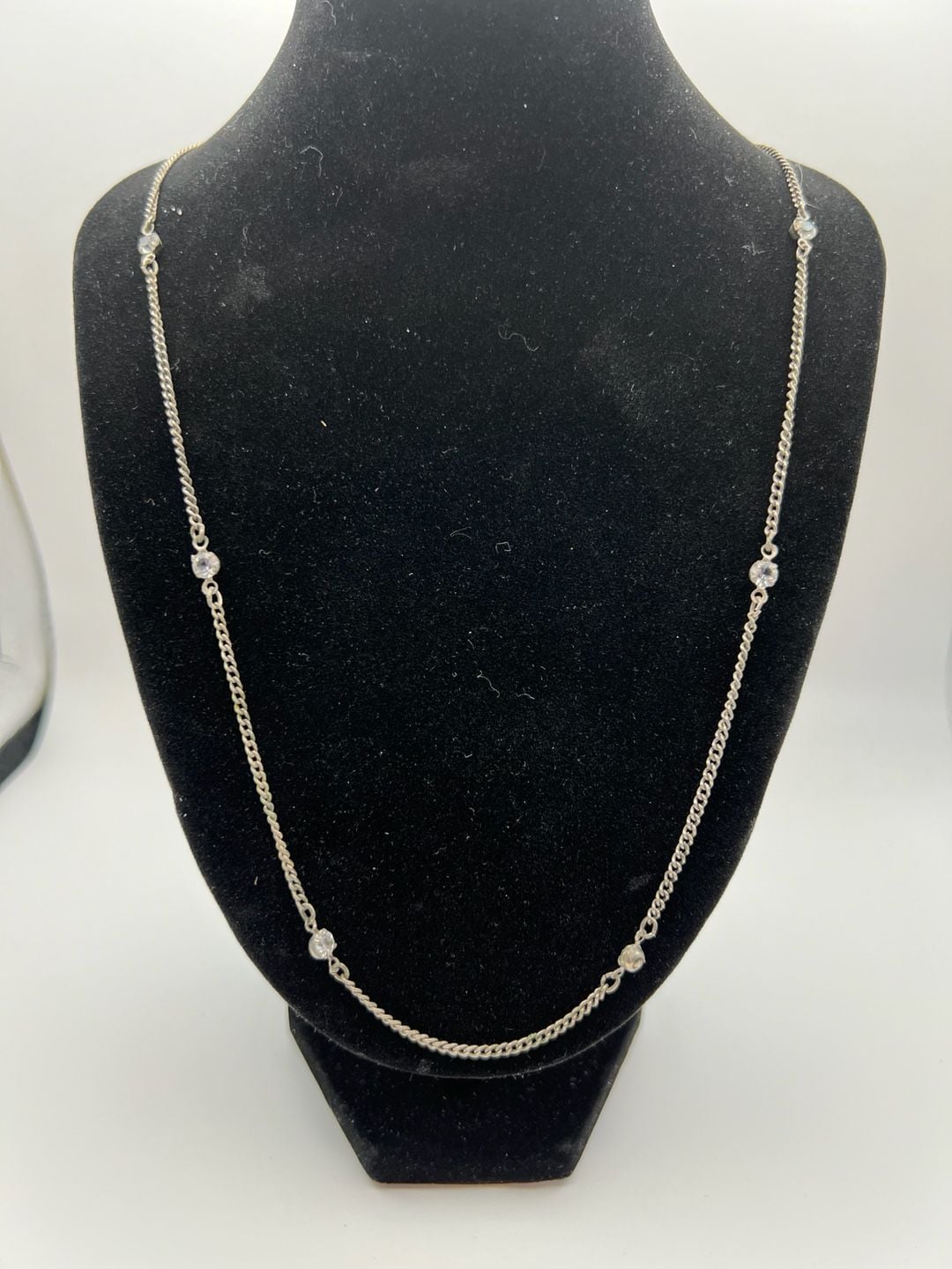 Silver Tone Station Necklace with Clear Rhinestone Accents 2