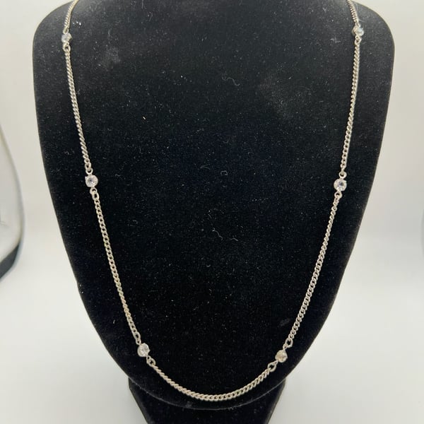 Silver Tone Station Necklace with Clear Rhinestone Accents