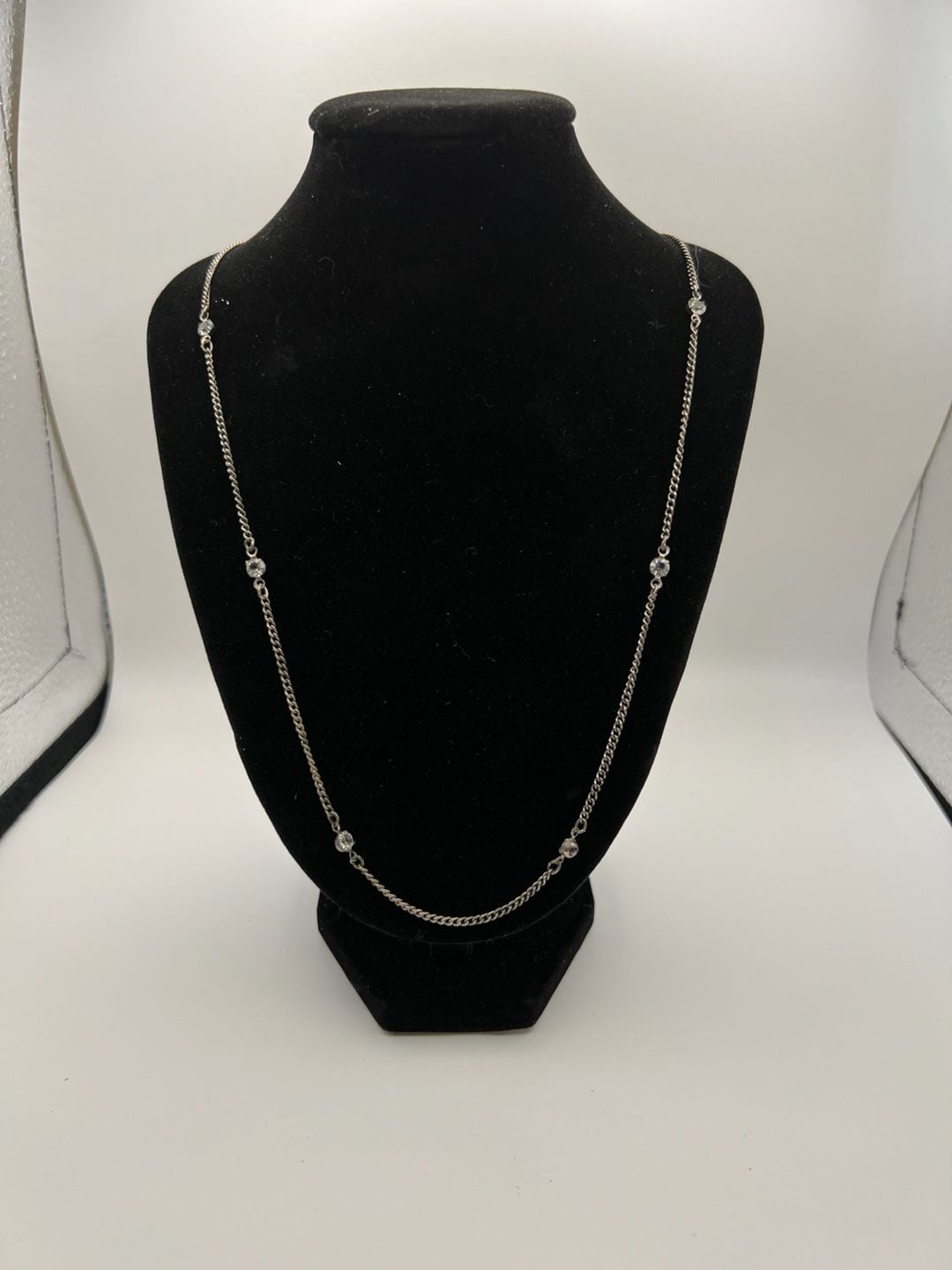 Silver Tone Station Necklace with Clear Rhinestone Accents 3