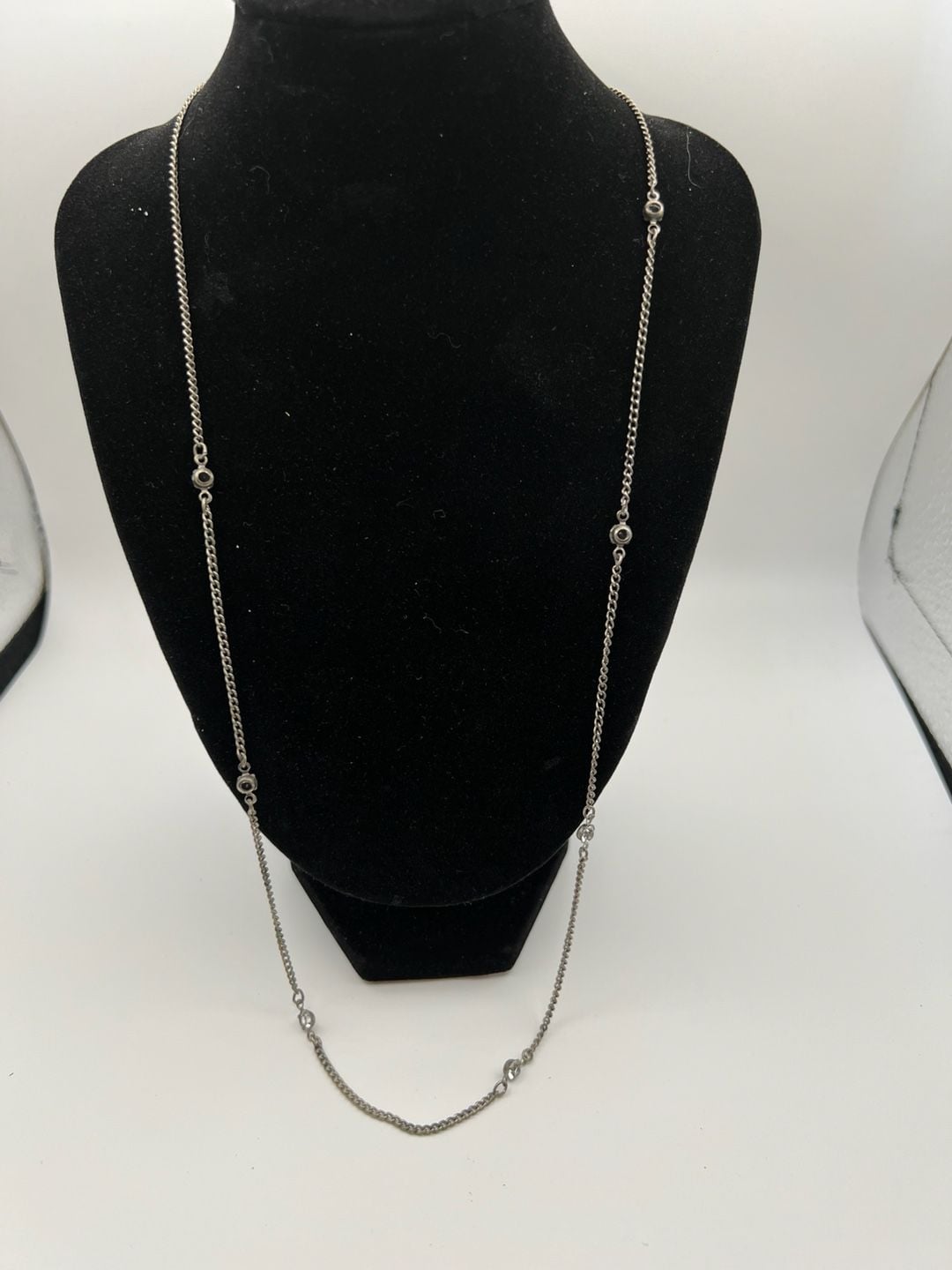 Silver Tone Station Necklace with Clear Rhinestone Accents 7