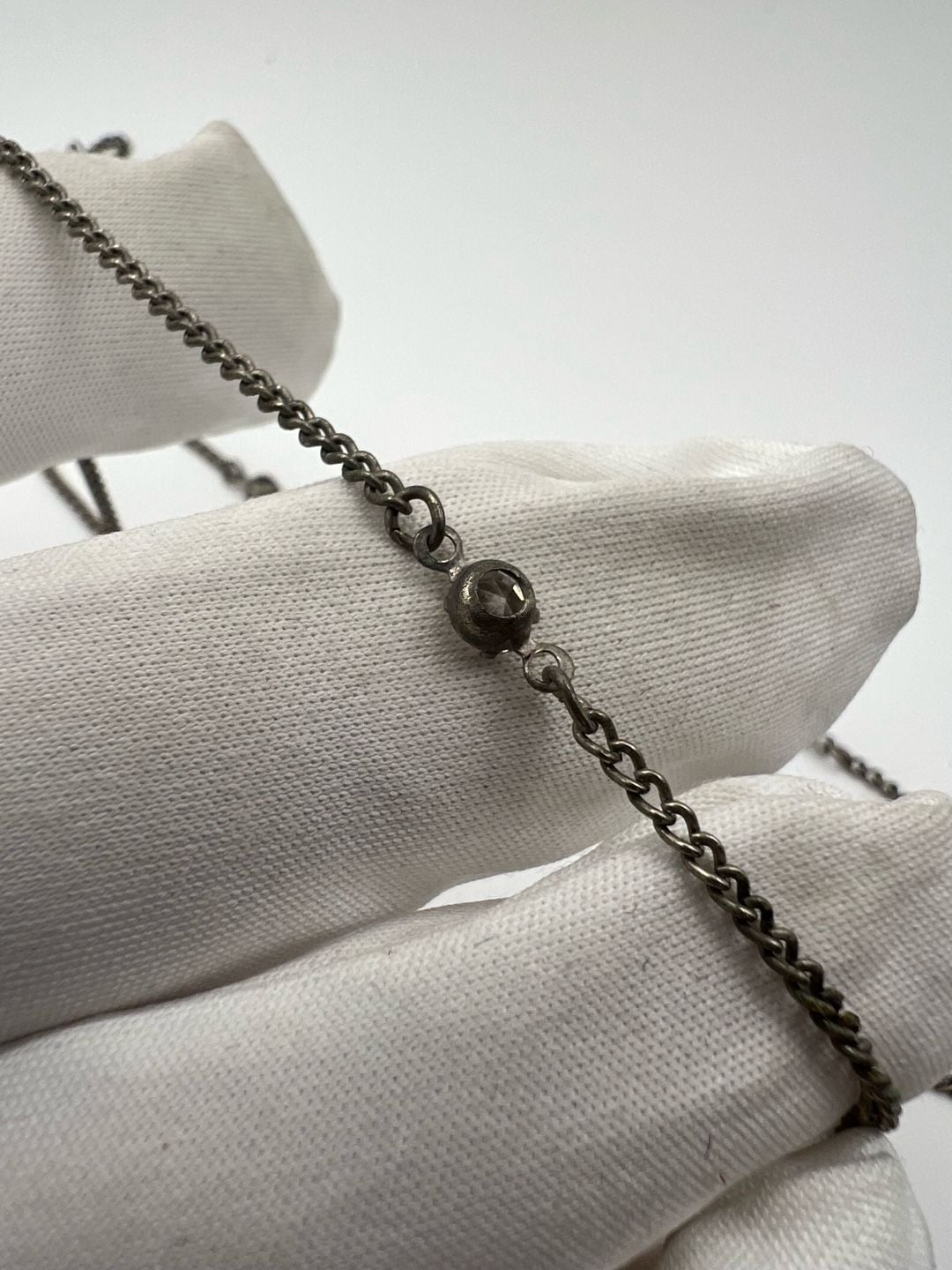 Silver Tone Station Necklace with Clear Rhinestone Accents 10