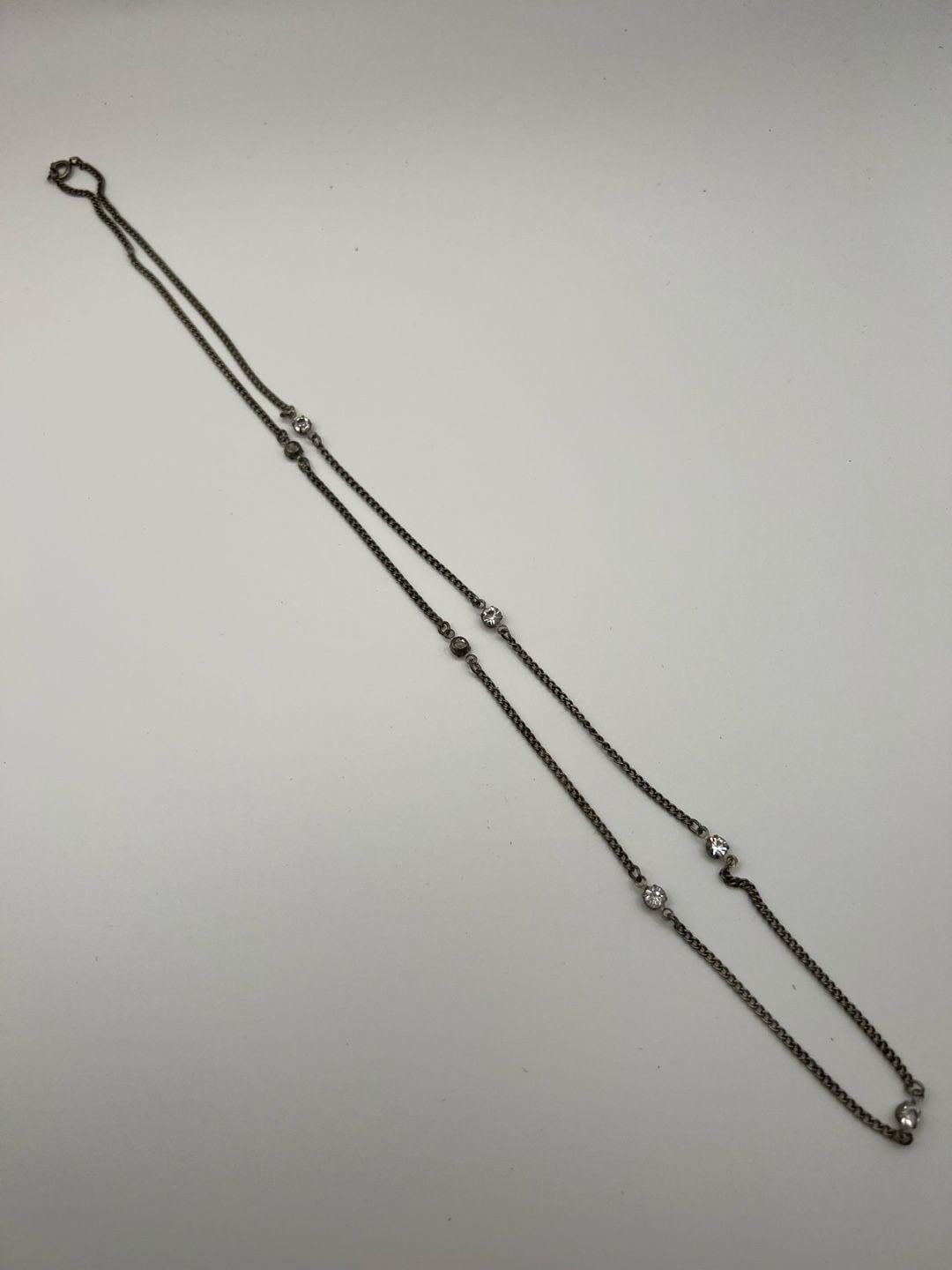 Silver Tone Station Necklace with Clear Rhinestone Accents 12