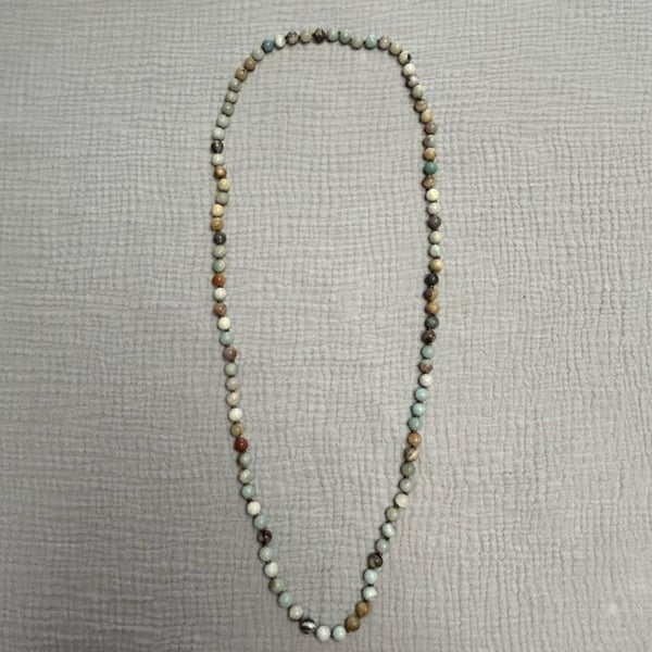 Amazonite Beaded Knotted Necklace 34 Inch