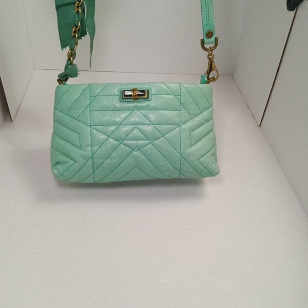 Lanvin Paris Quilted Leather Crossbody Bag Mint Green