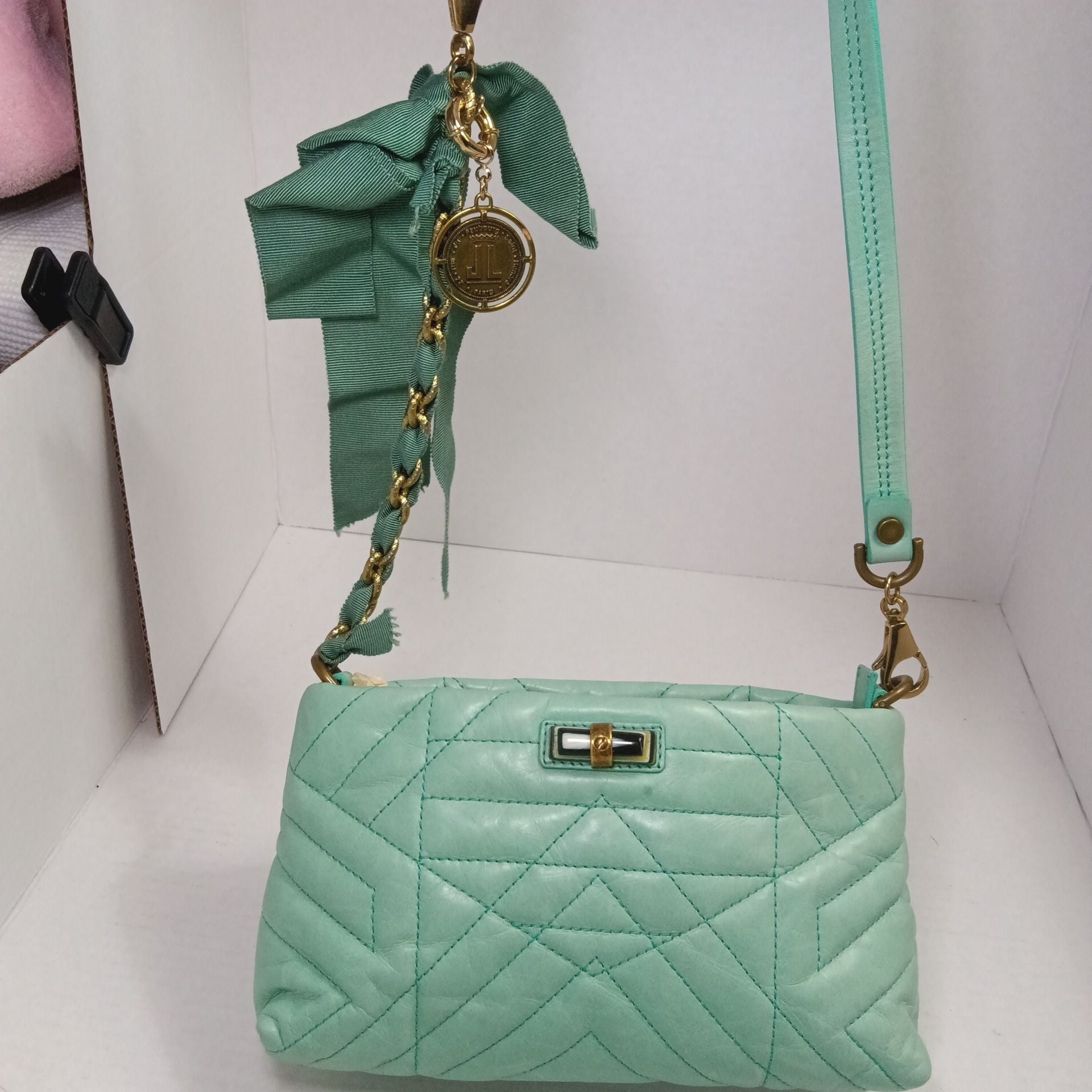 Lanvin Paris Quilted Leather Crossbody Bag Mint Green 3