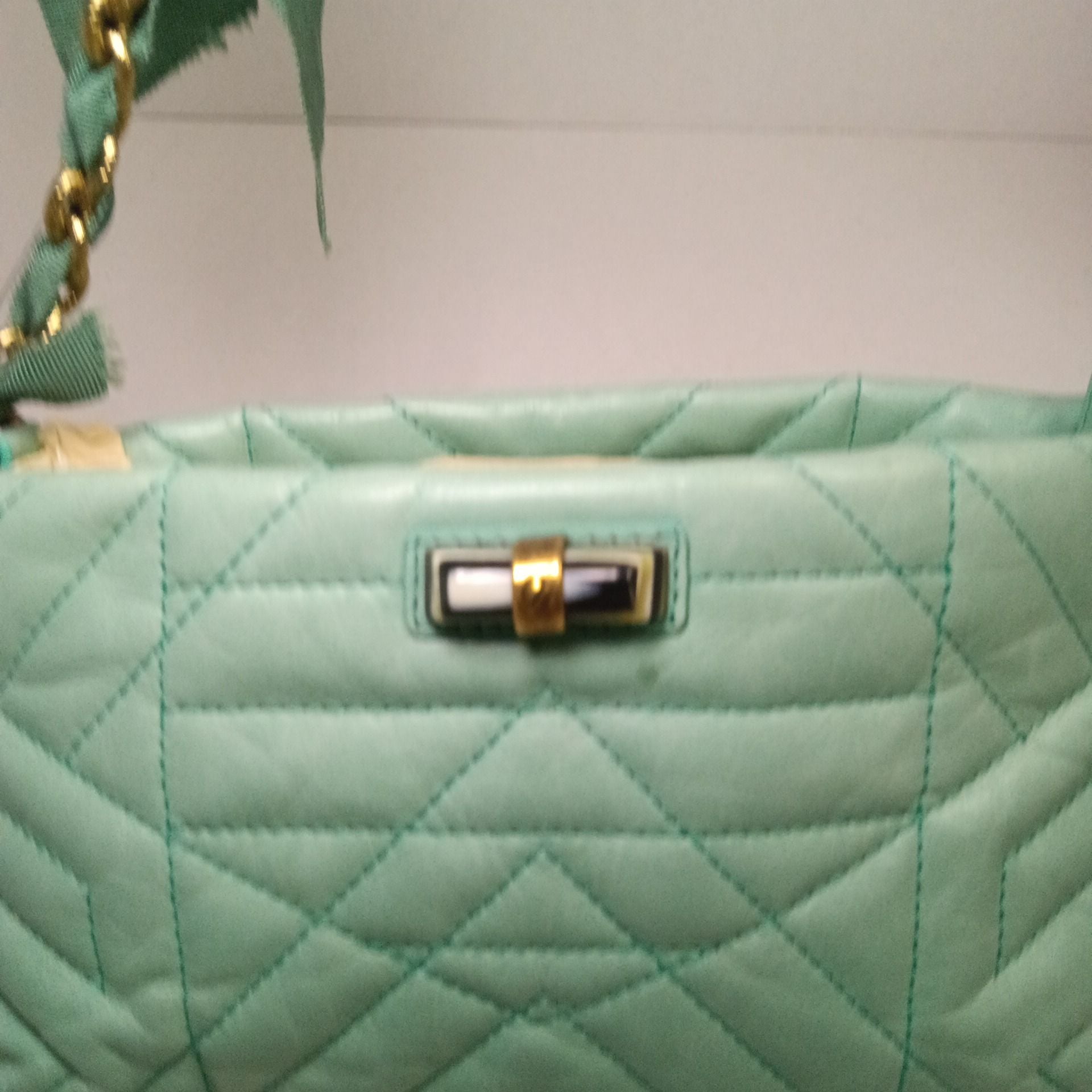 Lanvin Paris Quilted Leather Crossbody Bag Mint Green 4