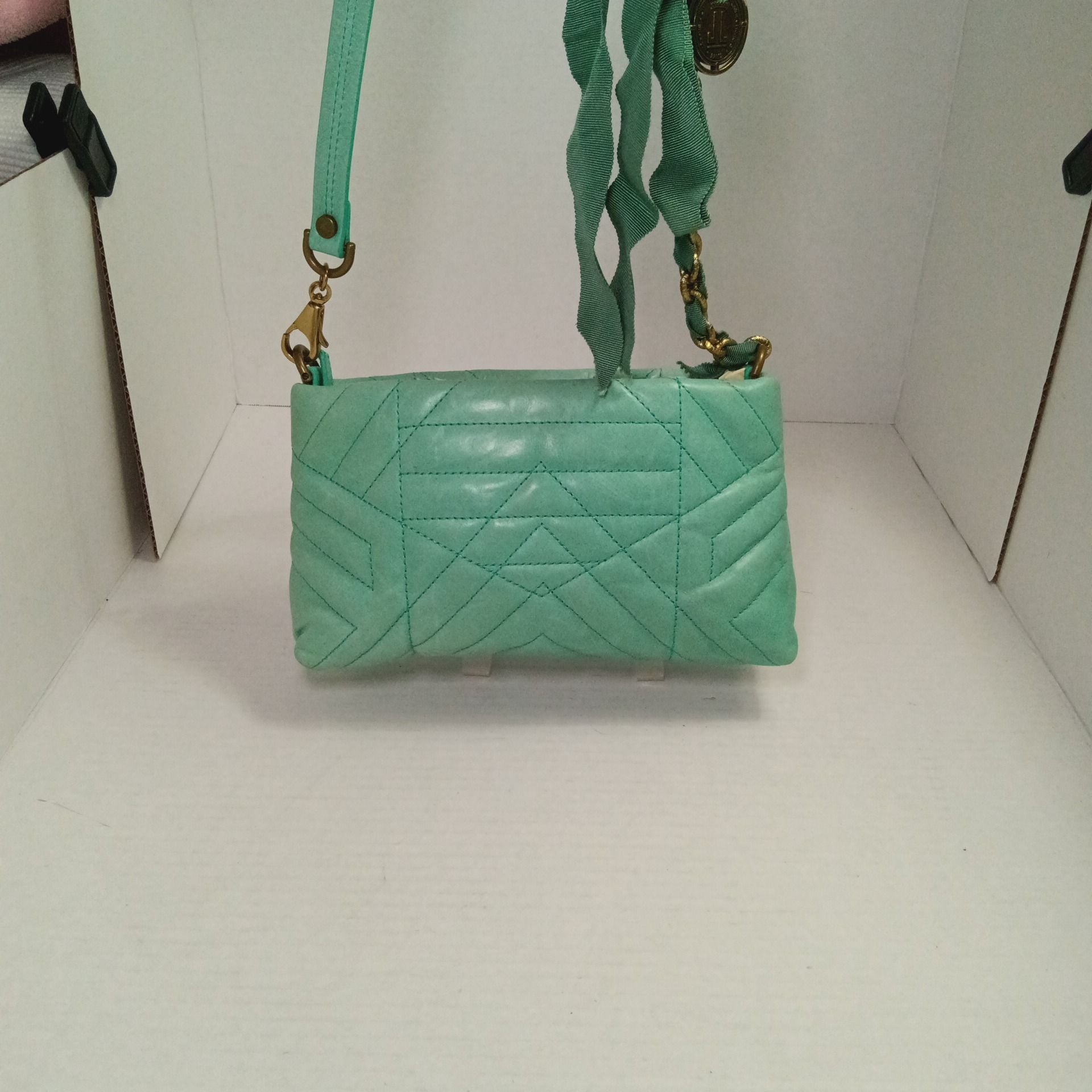 Lanvin Paris Quilted Leather Crossbody Bag Mint Green 6