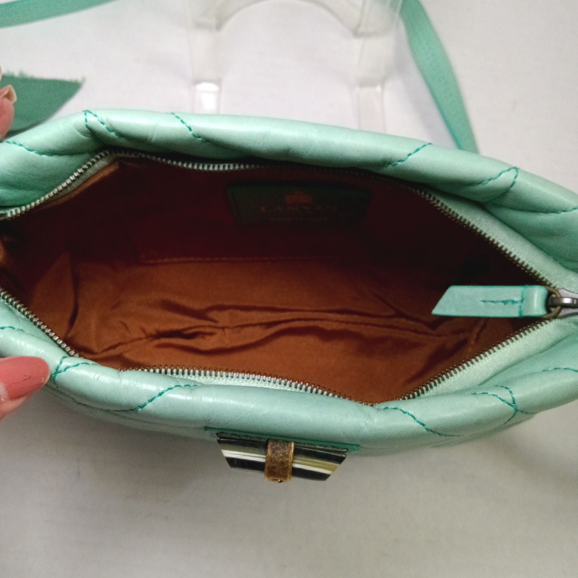 Lanvin Paris Quilted Leather Crossbody Bag Mint Green 8