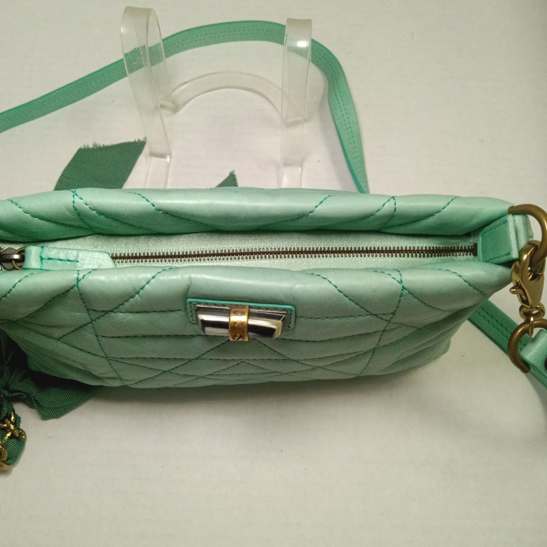 Lanvin Paris Quilted Leather Crossbody Bag Mint Green 9