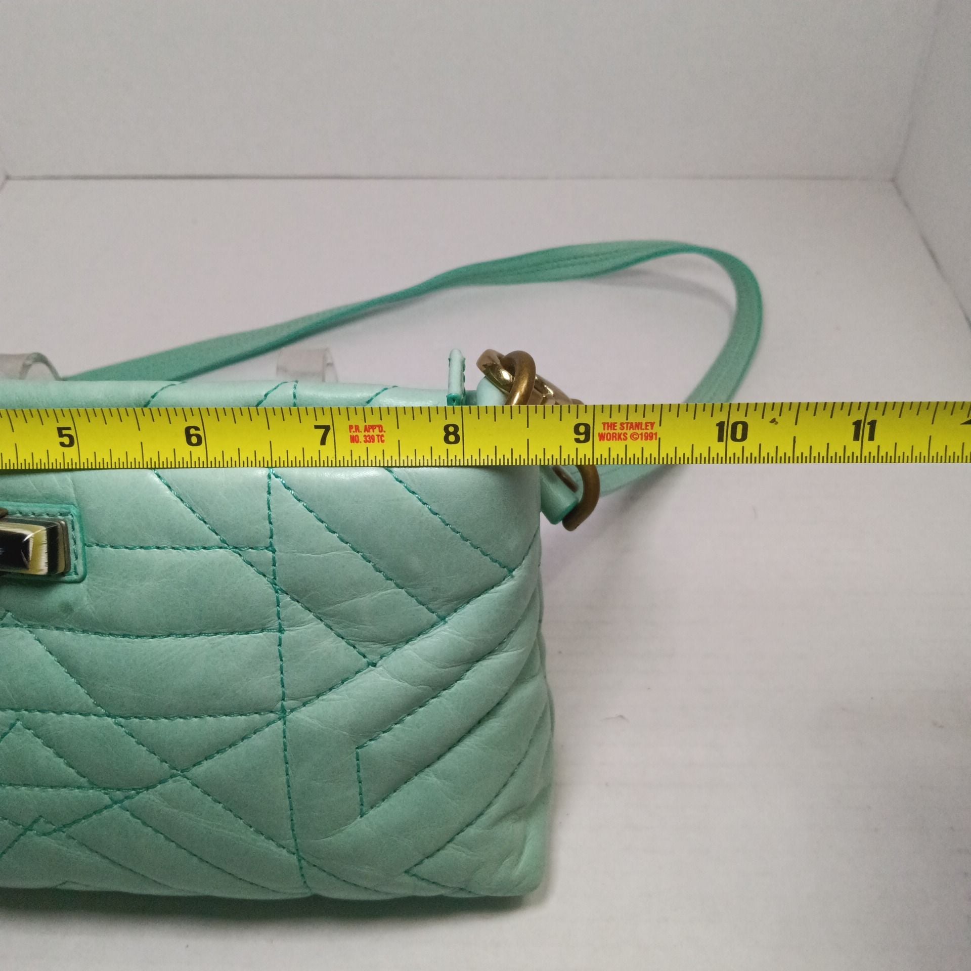 Lanvin Paris Quilted Leather Crossbody Bag Mint Green 10