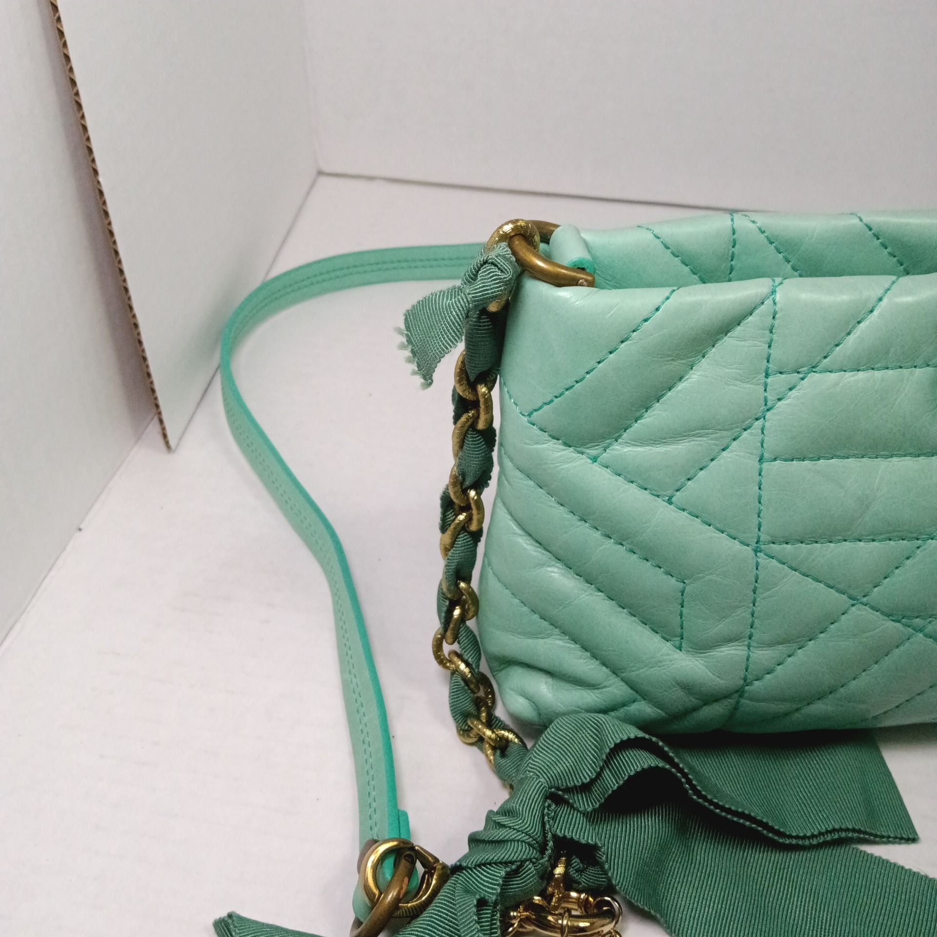 Lanvin Paris Quilted Leather Crossbody Bag Mint Green 15