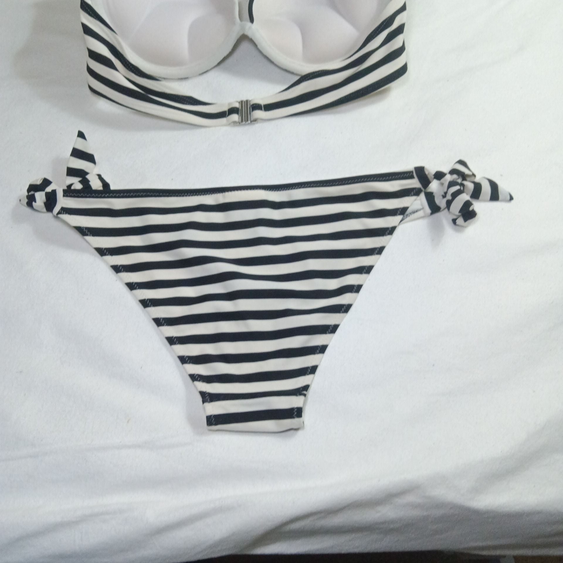 H&M Black and White Striped Bikini Set Size 34B 7