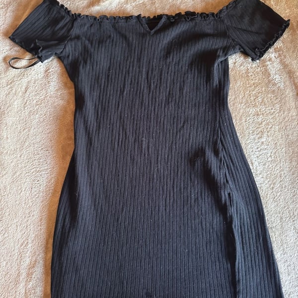 SHEIN Black Ribbed Off-Shoulder Mini Dress Size L