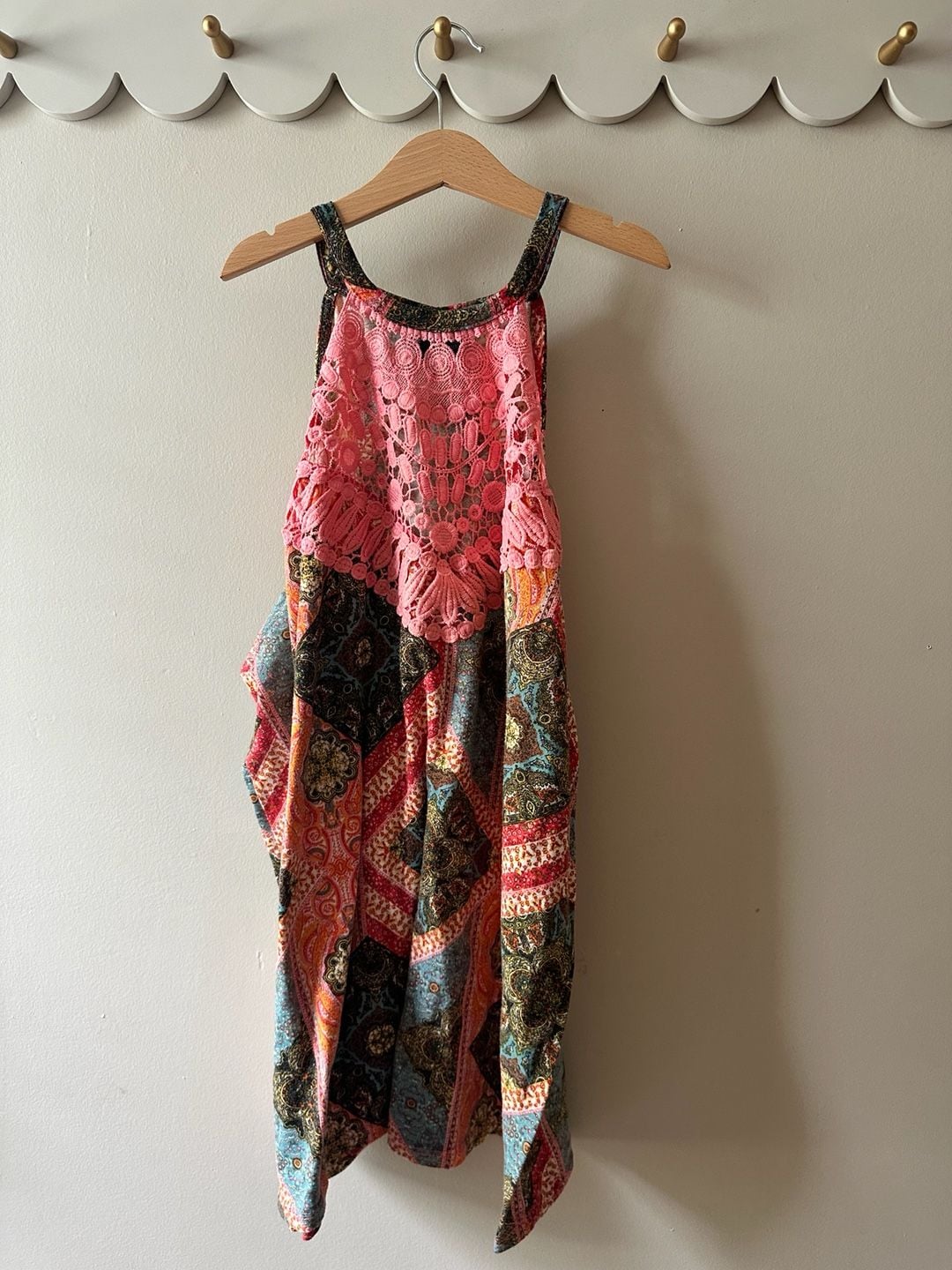 Kristin Nicole Paisley Print Crochet Halter Top Size 2X 4