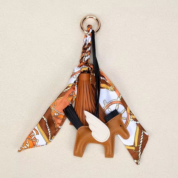 Tan Horse & Tassel Charm w/ Twilly Scarf Bag Charms