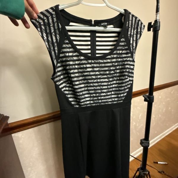 Apt. 9 Women's Black and White Striped Lace Overlay Dress Size 4