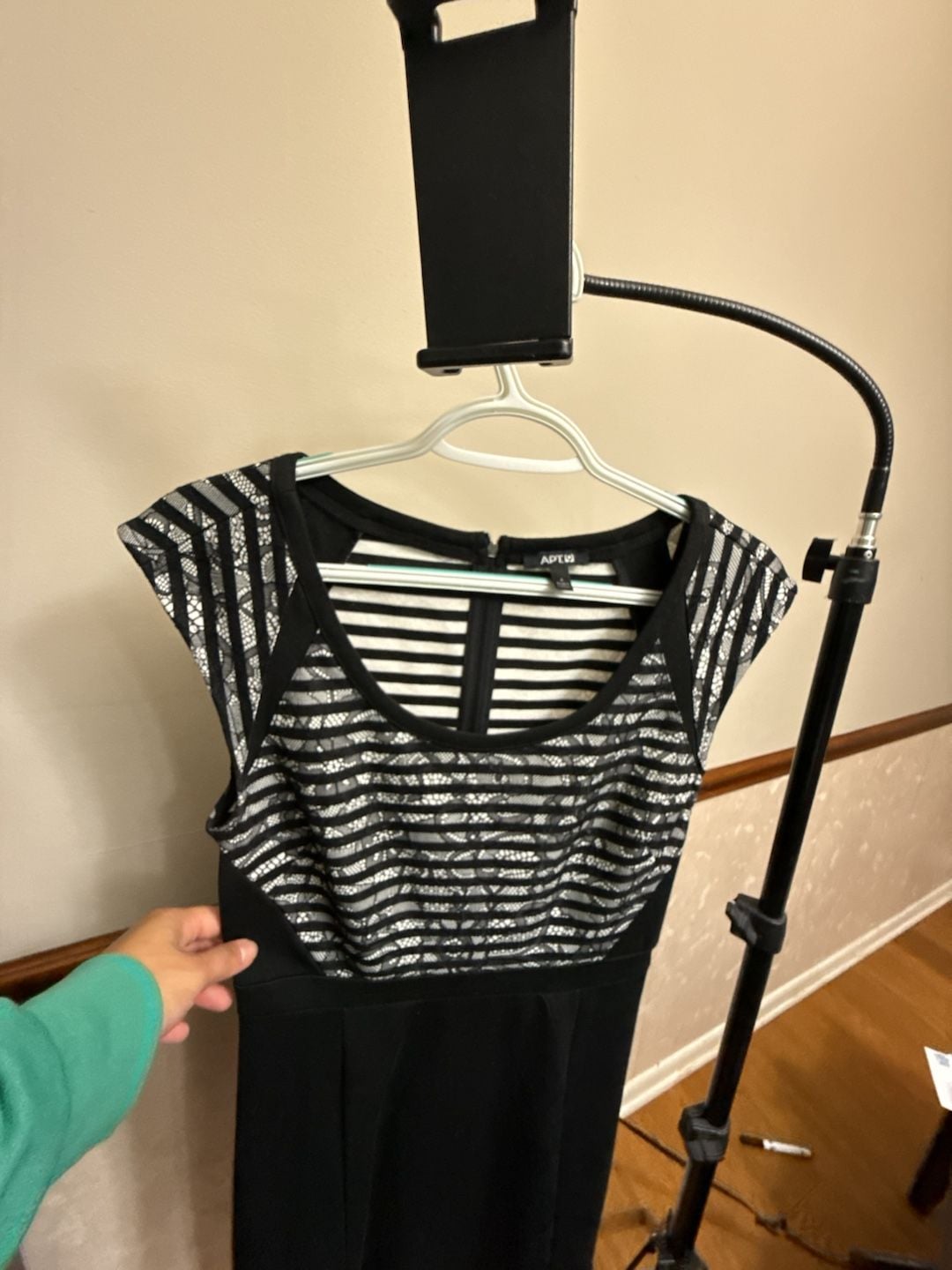 Apt. 9 Women's Black and White Striped Lace Overlay Dress Size 4 4