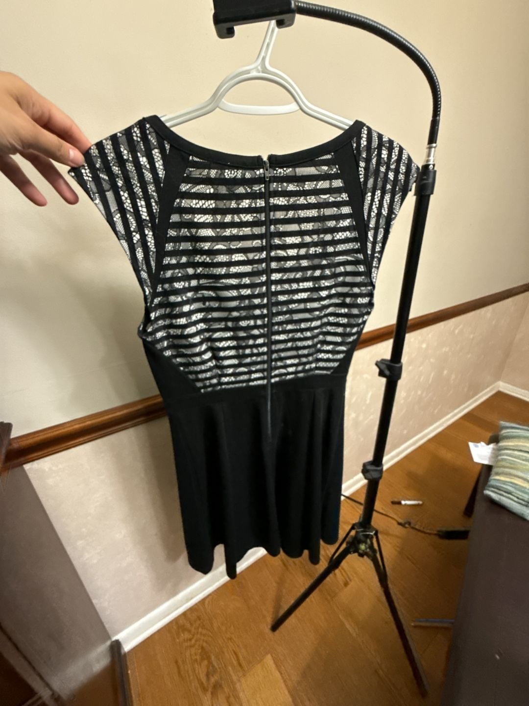 Apt. 9 Women's Black and White Striped Lace Overlay Dress Size 4 5
