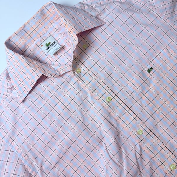 Lacoste Long Sleeve Button Down Shirt Size 42 Pink Plaid