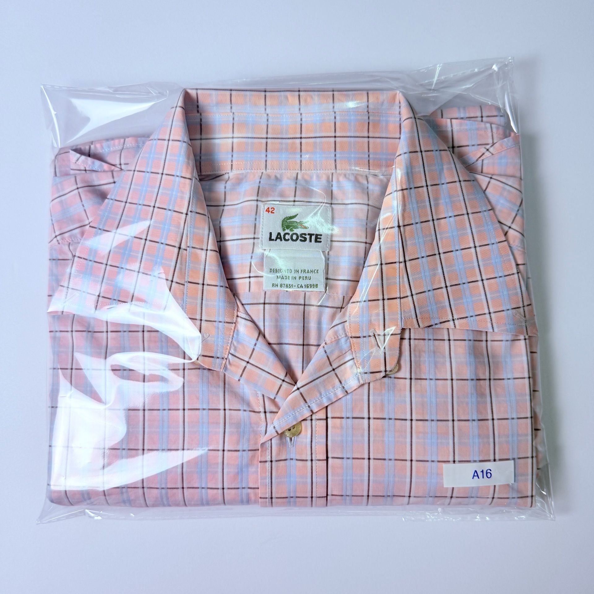 Lacoste Long Sleeve Button Down Shirt Size 42 Pink Plaid 9