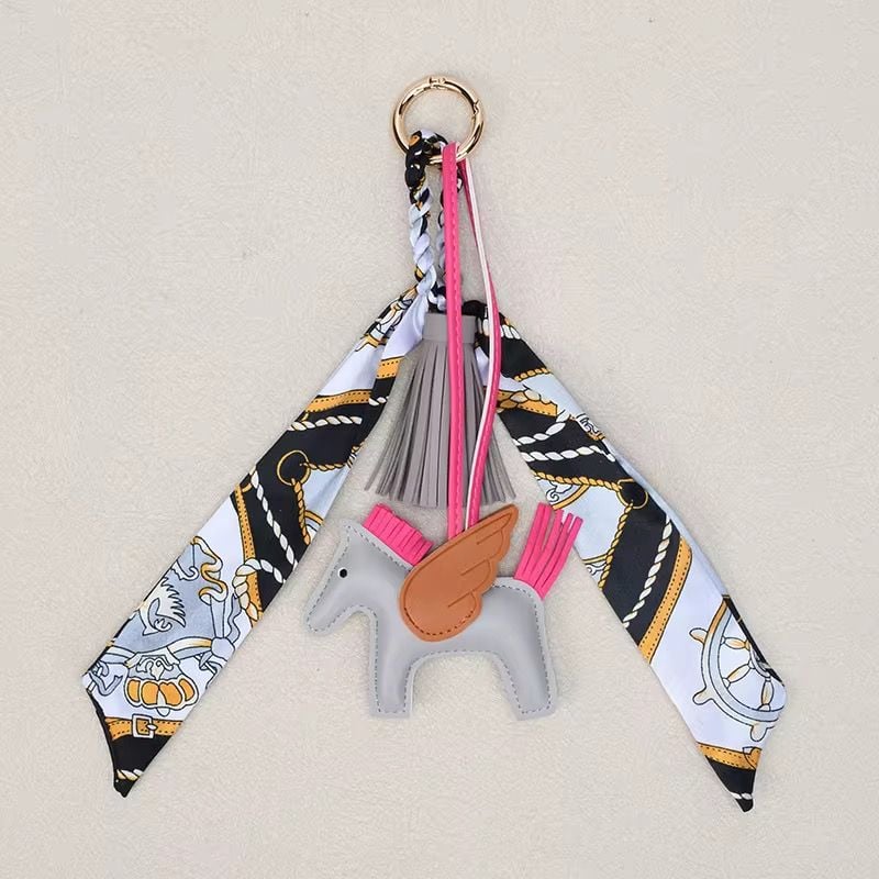 Gray Horse & Tassel Charm w/ Twilly Scarf Bag Charms 1