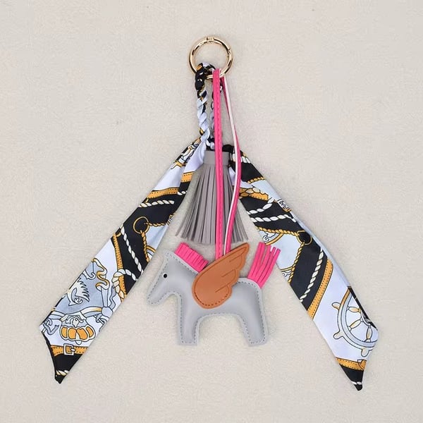 Gray Horse & Tassel Charm w/ Twilly Scarf Bag Charms