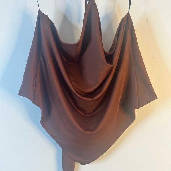 envie Brown Halter Neck Tie Front Top Size L