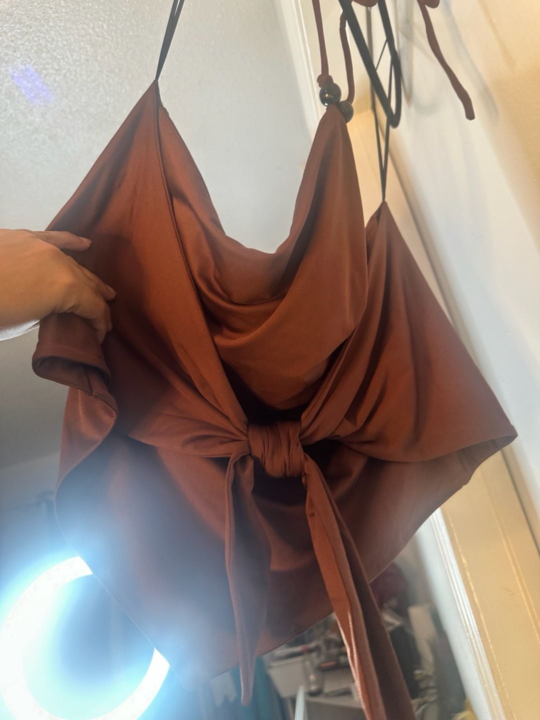 envie Brown Halter Neck Tie Front Top Size L 9