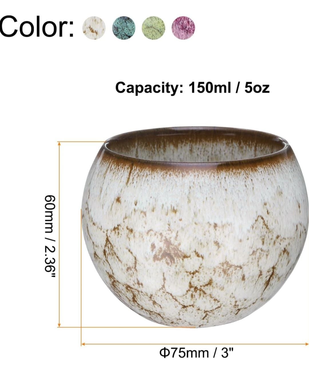 Set of 4 Handmade Exquisite Ceramic Tea Bowls 150ml / 5oz 2