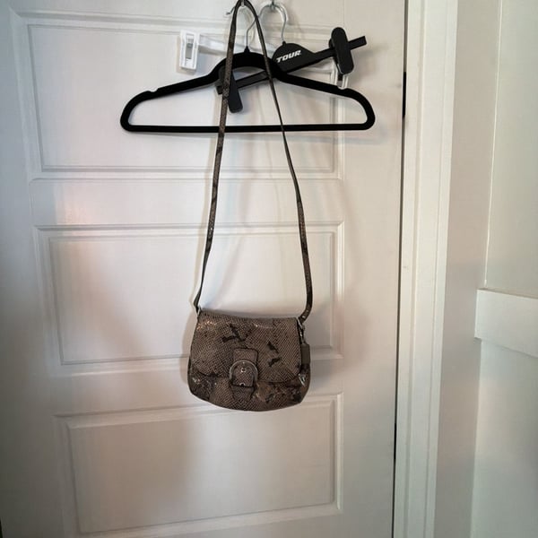 Coach Snakeskin Embossed Leather Buckle Flap Crossbody Bag