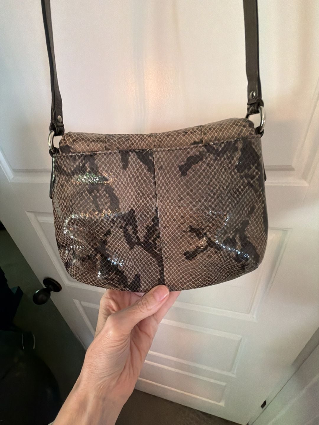 Coach Snakeskin Embossed Leather Buckle Flap Crossbody Bag 7