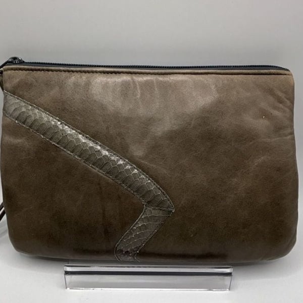 Tuthill & Suttz Brown Leather and Snakeskin Wristlet Clutch