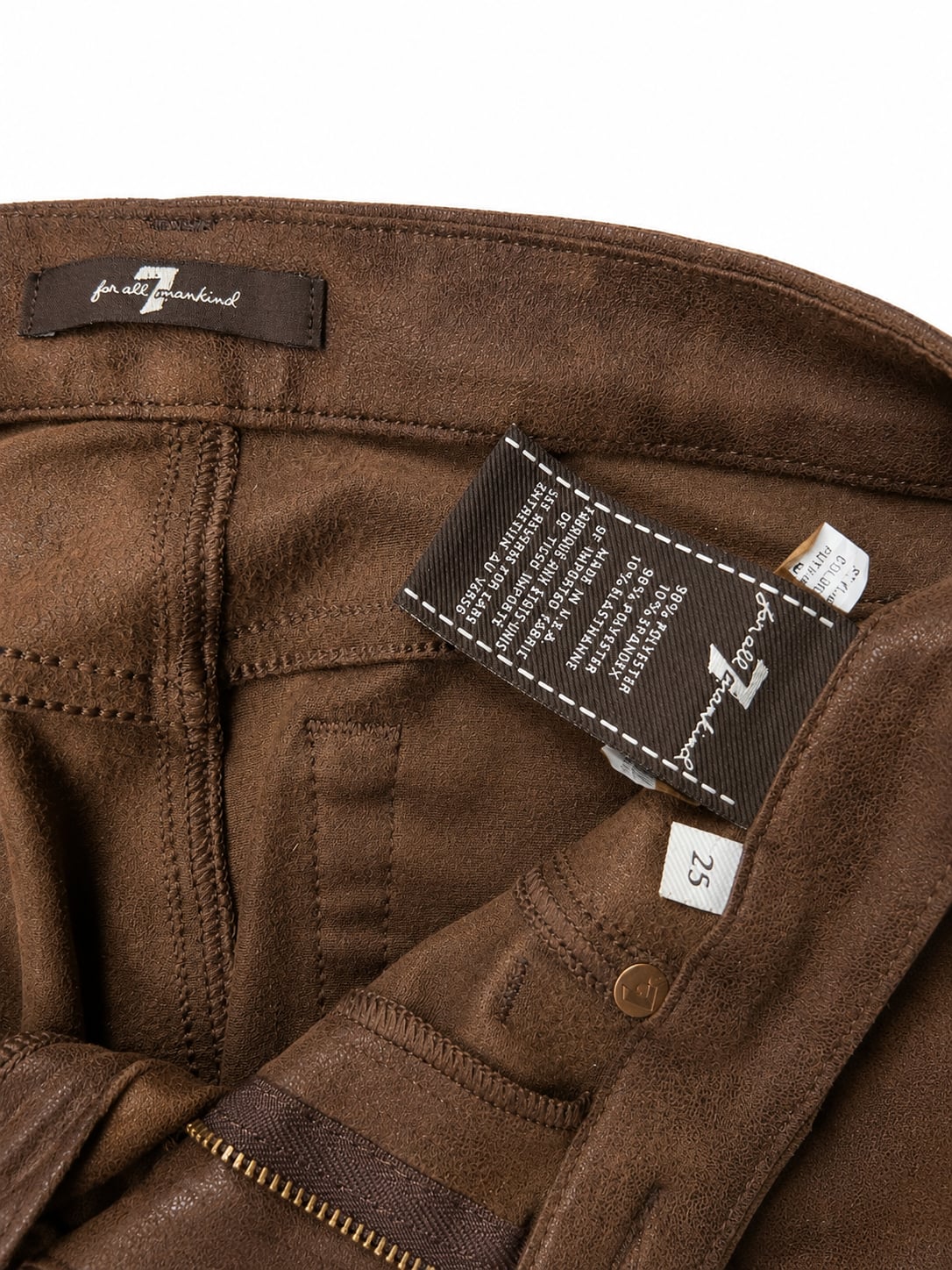 7 For All Mankind Brown Coated Skinny Jeans Size 25 5