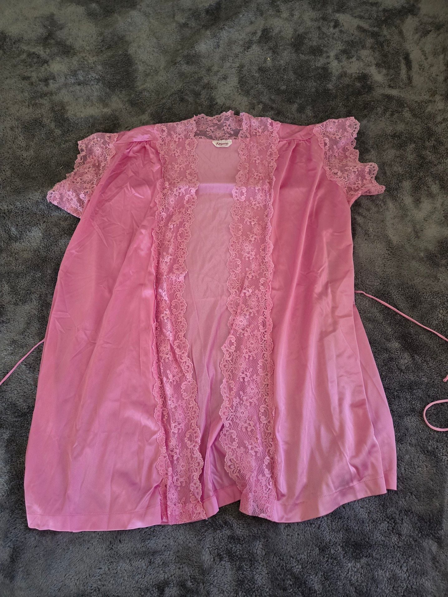 Vintage coquette Kayser Pink Lace Trim Robe Size Medium 1