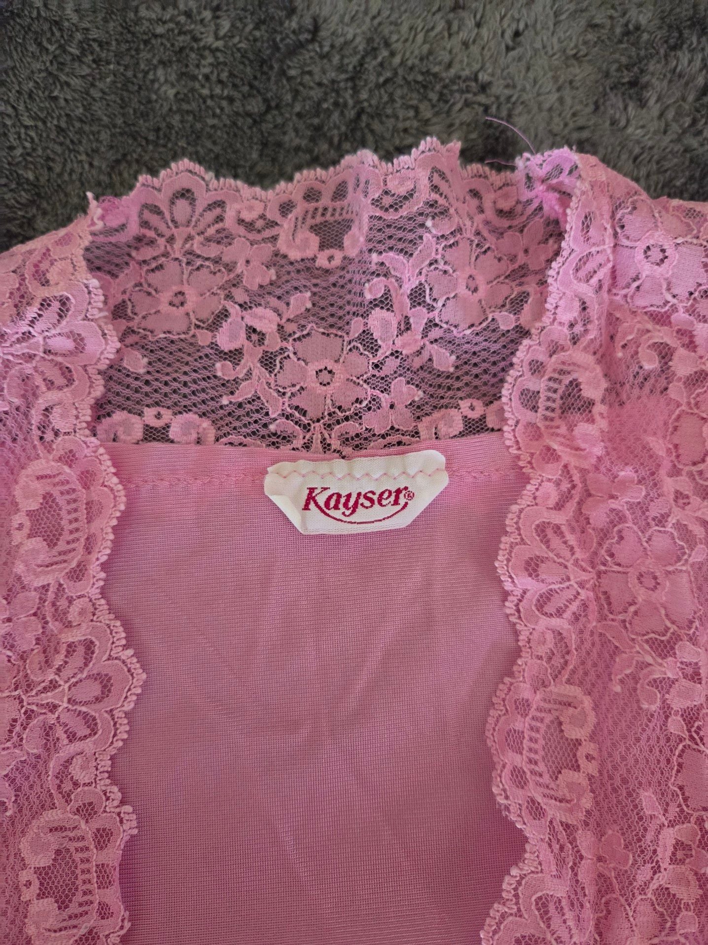 Vintage coquette Kayser Pink Lace Trim Robe Size Medium 2
