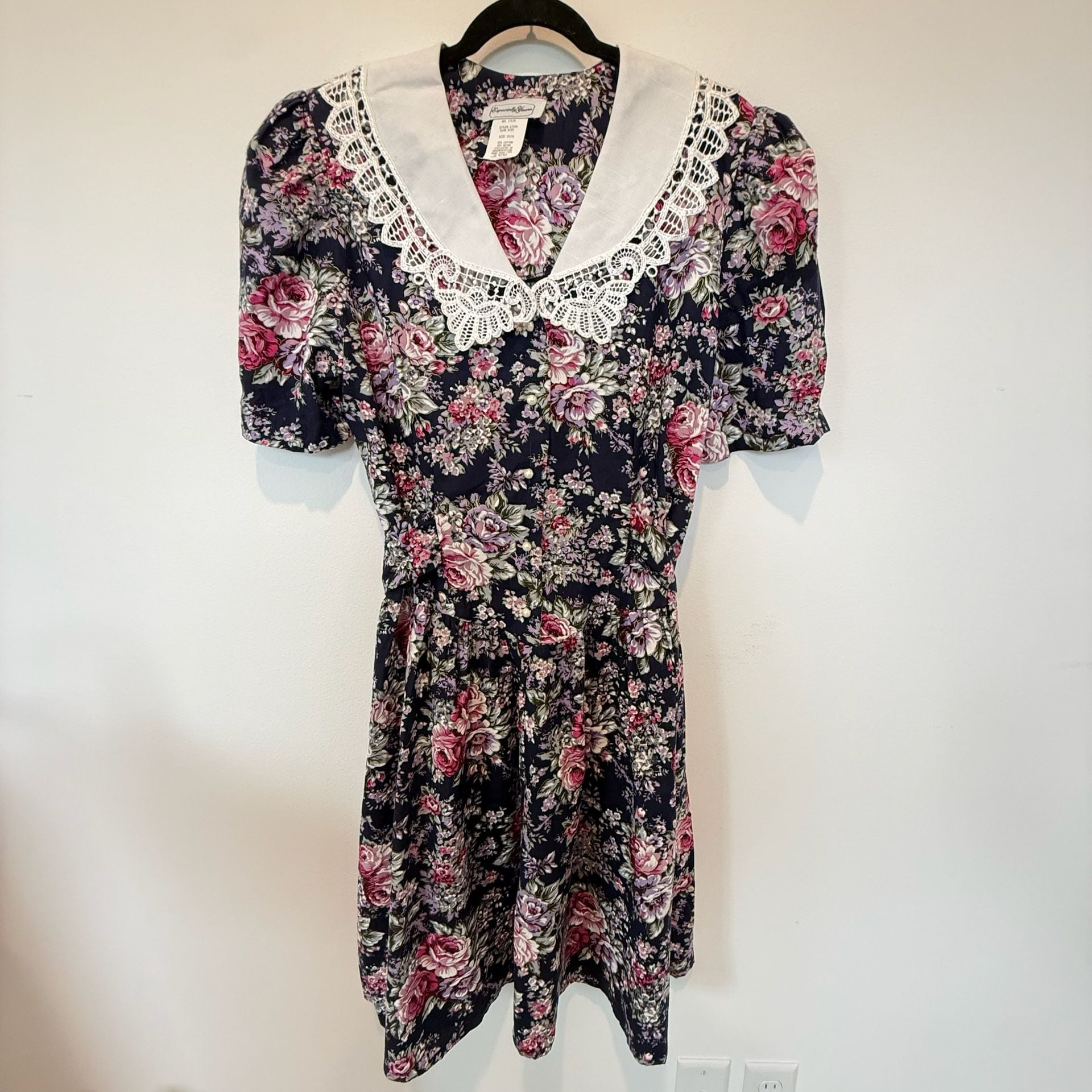 Vtg 80s Especially Yours Floral Midi Dress Lace Collar Cottagecore Prairie 15/16 2