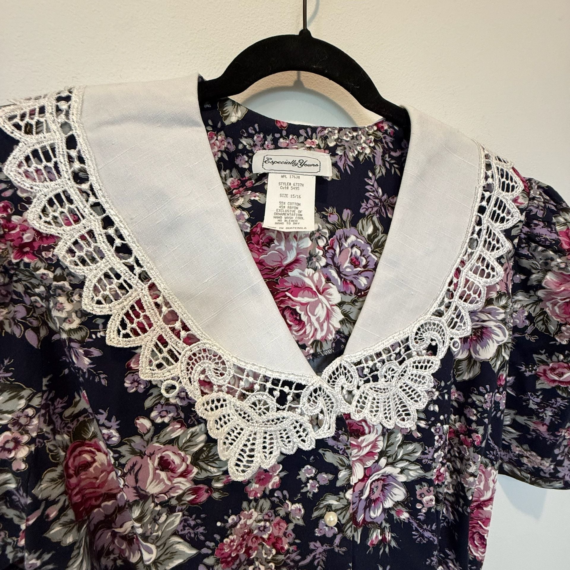 Vtg 80s Especially Yours Floral Midi Dress Lace Collar Cottagecore Prairie 15/16 4
