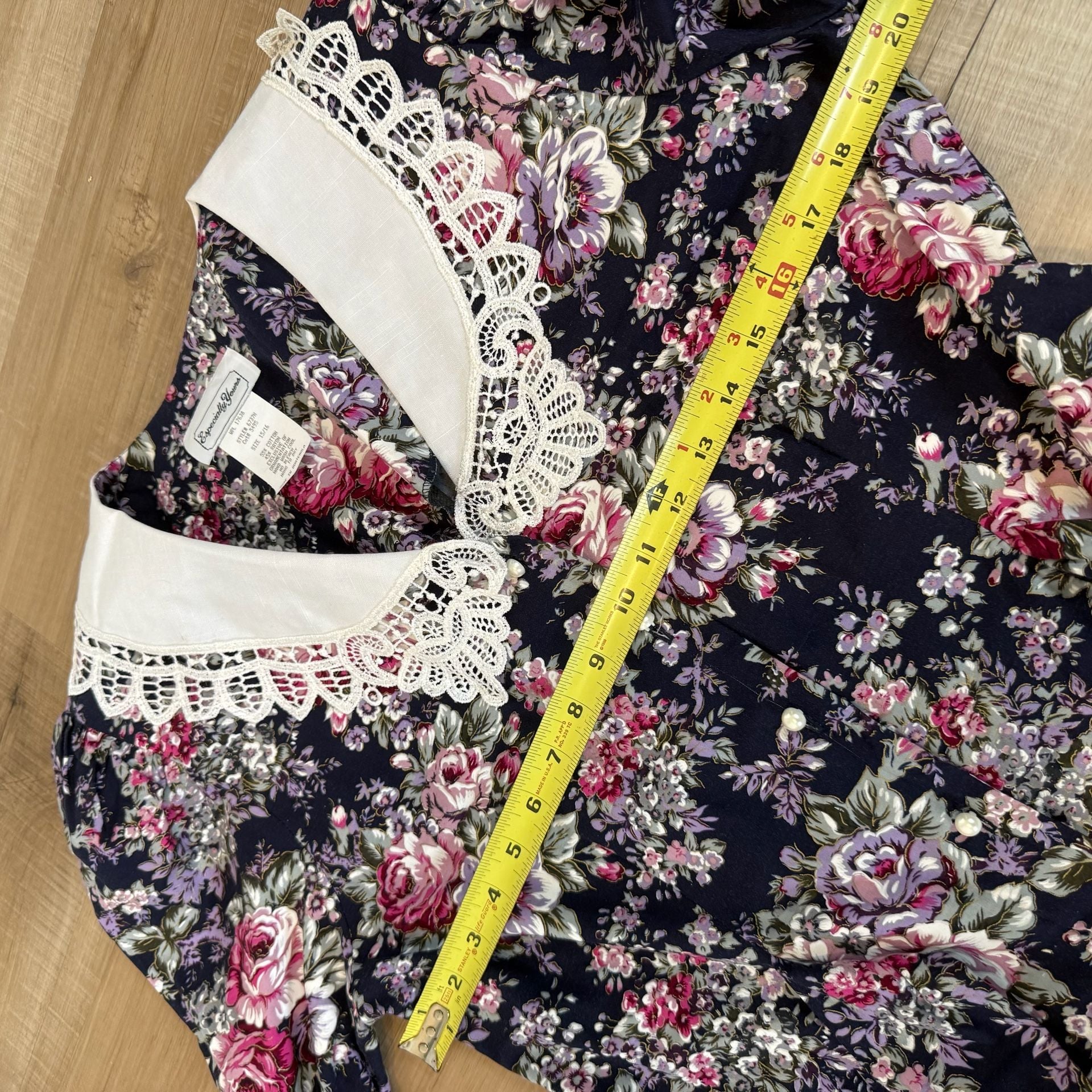Vtg 80s Especially Yours Floral Midi Dress Lace Collar Cottagecore Prairie 15/16 12