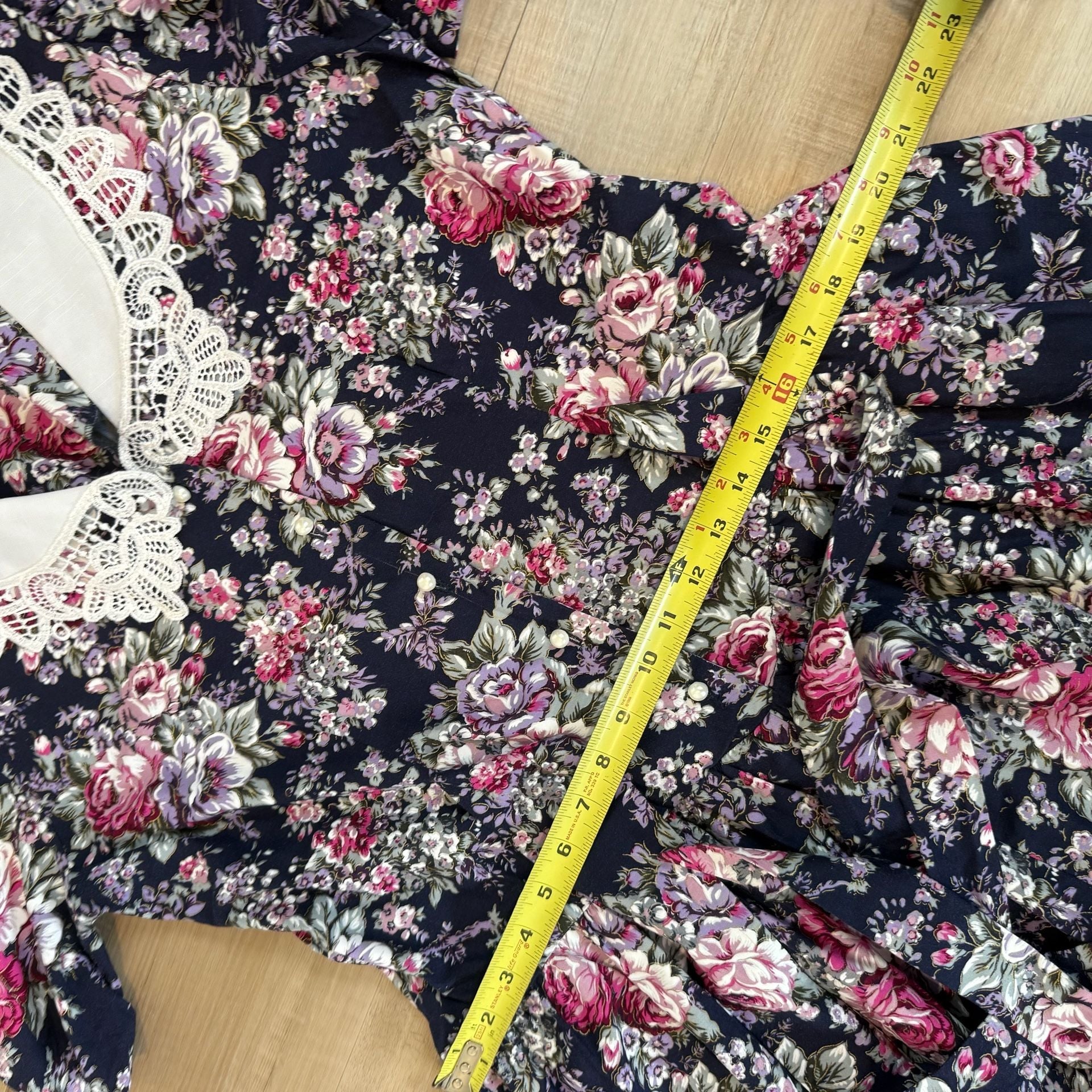 Vtg 80s Especially Yours Floral Midi Dress Lace Collar Cottagecore Prairie 15/16 13