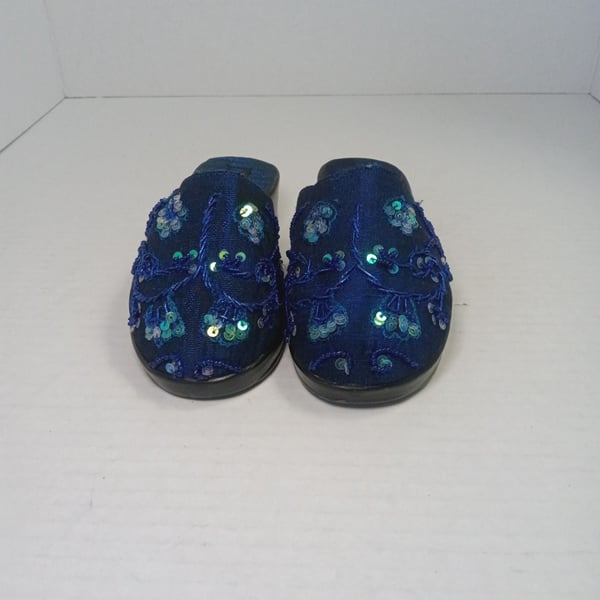 April Cornell Beaded Sequin Blue Mule Slides Size 11 Kids