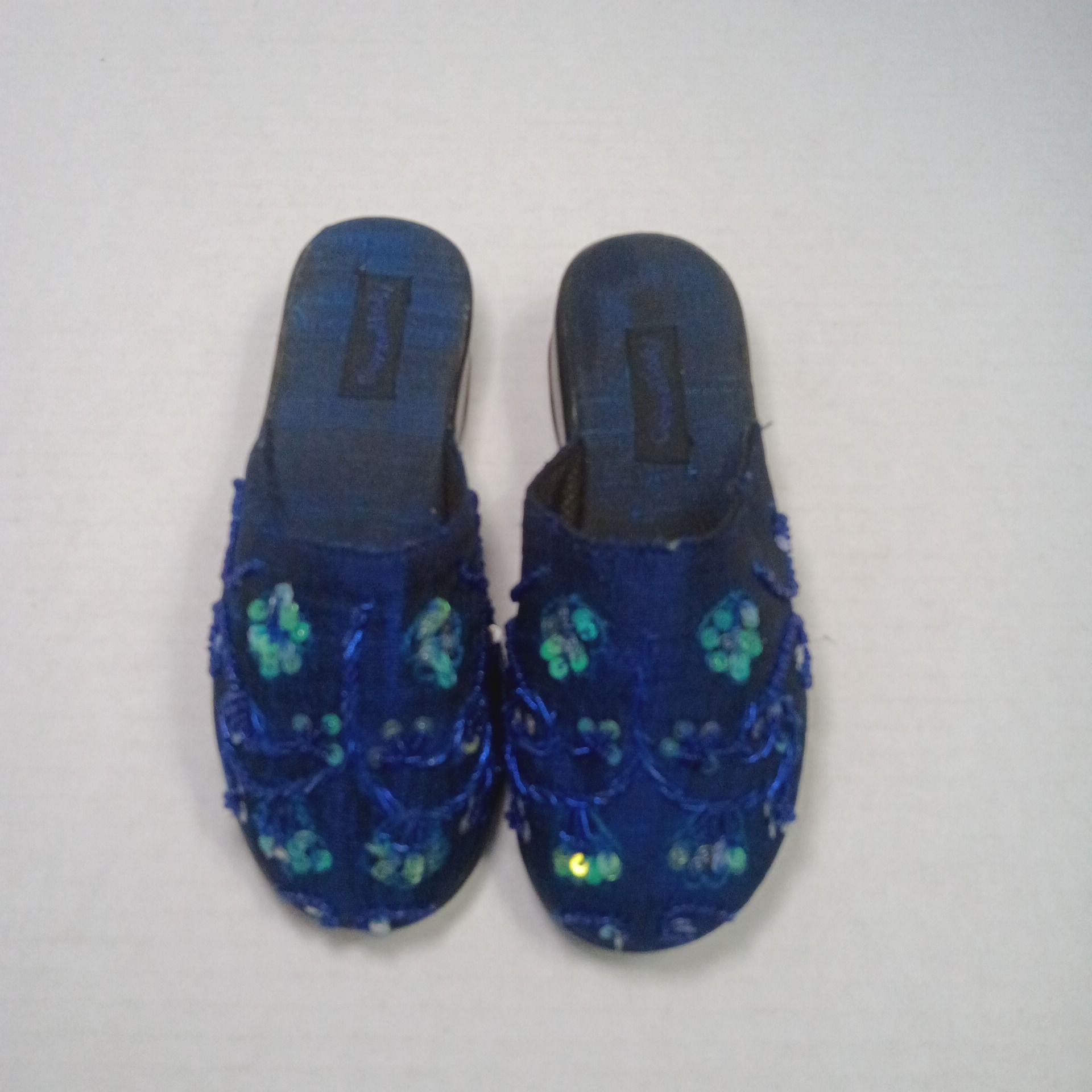 April Cornell Beaded Sequin Blue Mule Slides Size 11 Kids 3