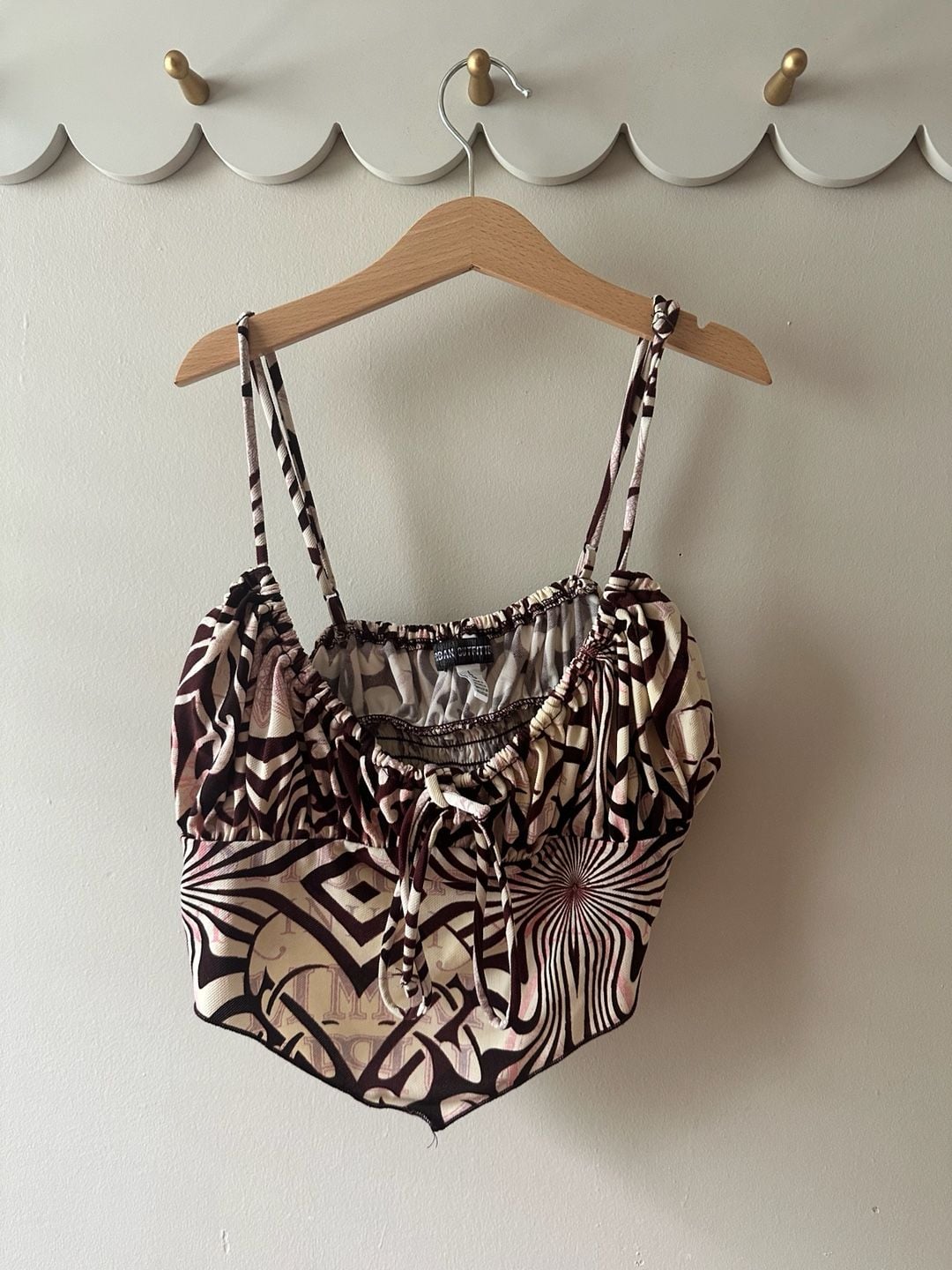 Urban Outfitters Size L Brown Abstract Print Ruched Tie-Front Crop Top 3