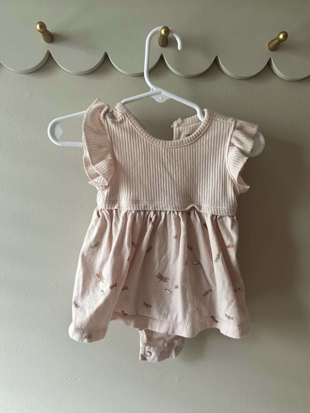 Carter's Baby Girl Dragonfly Print Ribbed Bodysuit Dress 3M 2