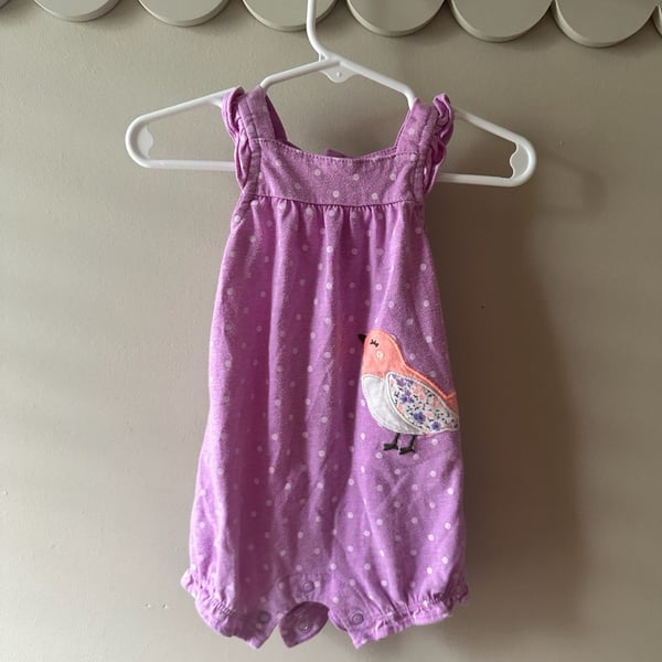 Carter's Baby Girl Purple Polka Dot Bird Romper Size 3 Months