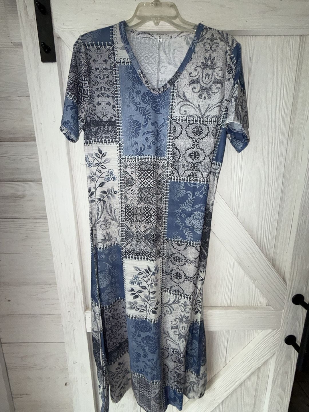 Unbranded Patchwork Print V-Neck T-Shirt Dress Size L 2