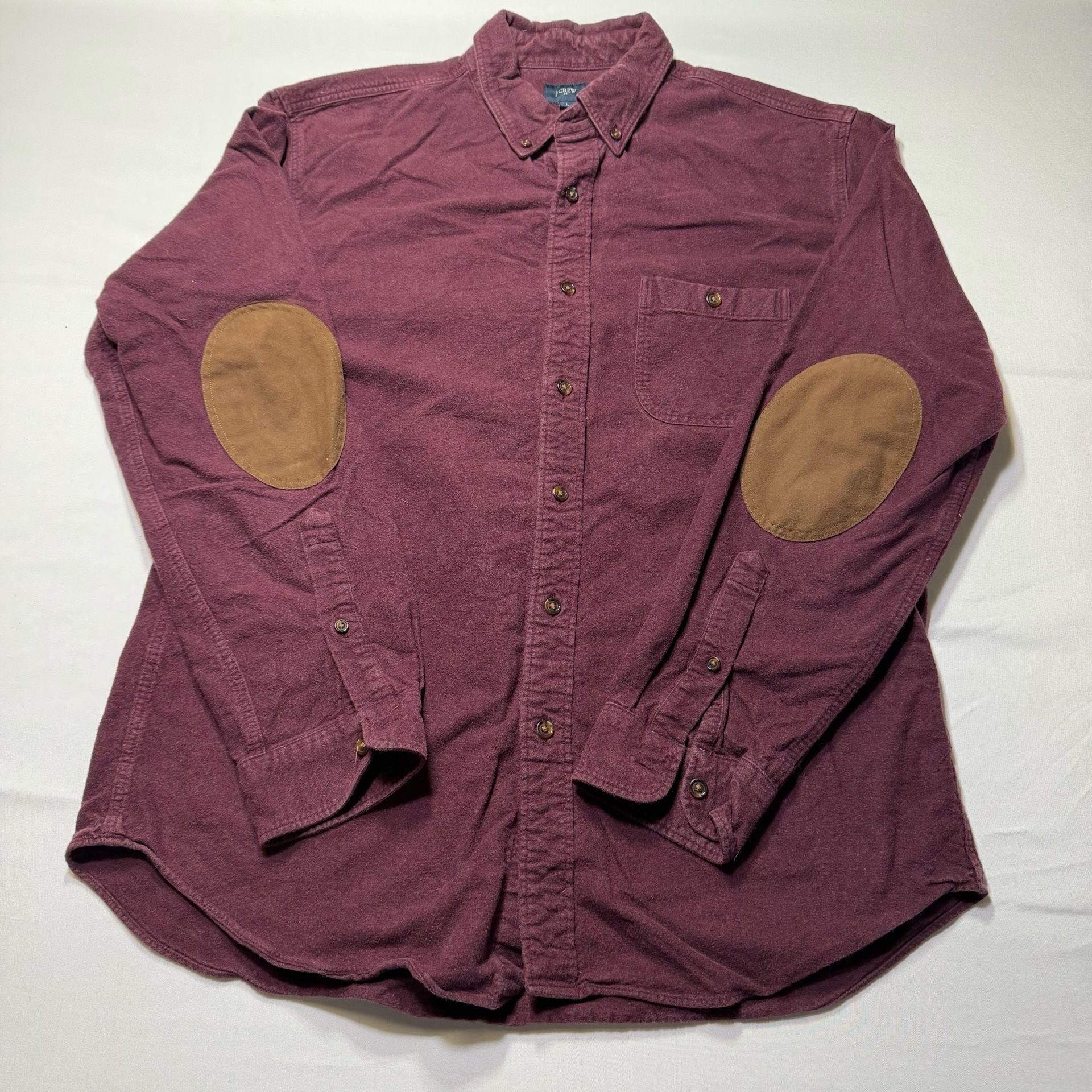 J Crew Shirt Mens Large Red Flannel Button Down Chamois Leather Elbow Patch 2