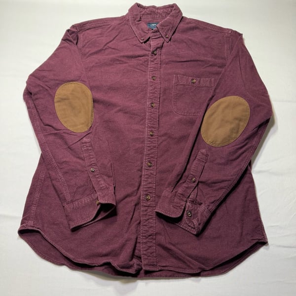 J Crew Shirt Mens Large Red Flannel Button Down Chamois Leather Elbow Patch